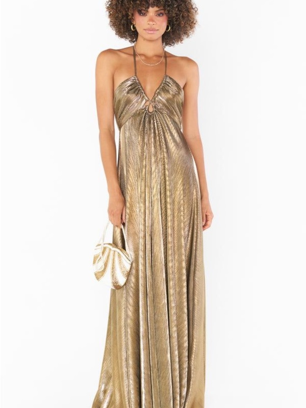 Show Me Your Mumu Paros Gold Pleated Metallic Gold Maxi Dress - Picture 3 of 5